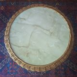 Circular bamboo and faux marble wine or coffee table, 1960s