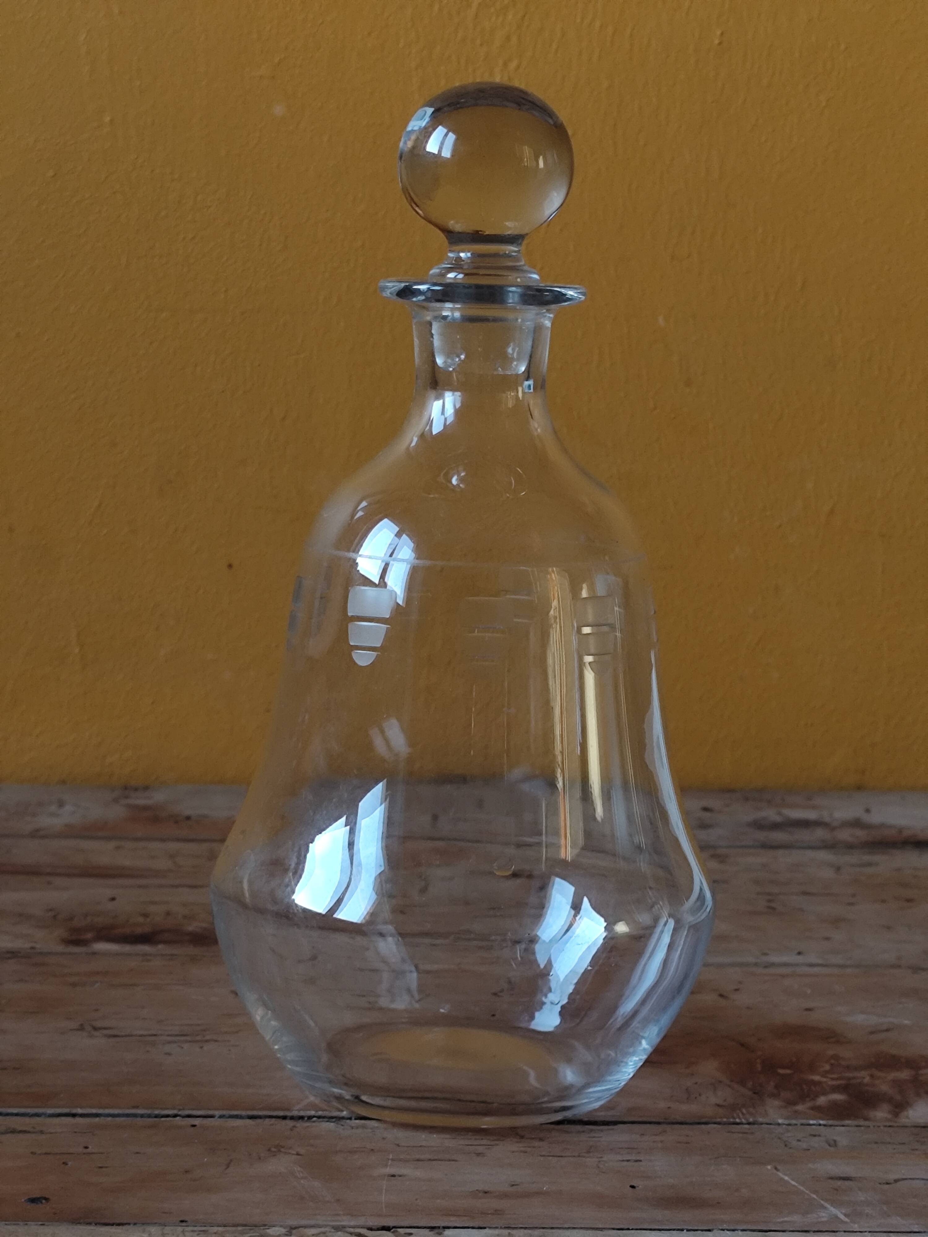 Antique engraved glass carafe - wine pitcher