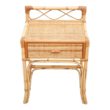 Rattan bedside table, wicker nightstand, end of sofa, interior decoration