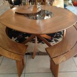 Set of 1 table + 2 benches by Pierre Chapo for Seltz