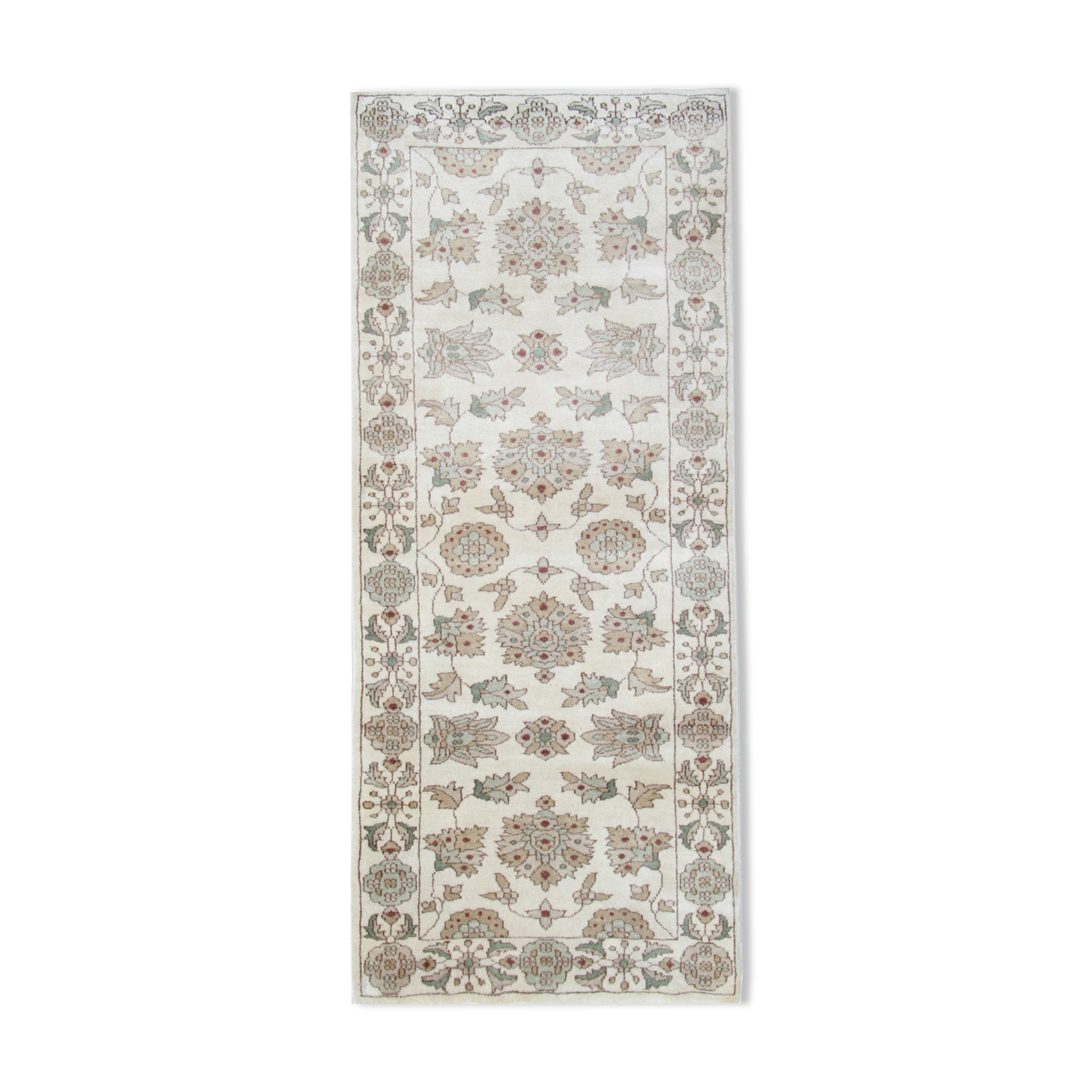 Handmade Ziegler Wool Rug, Cream and Green Wool Runner Rug- 80x185cm