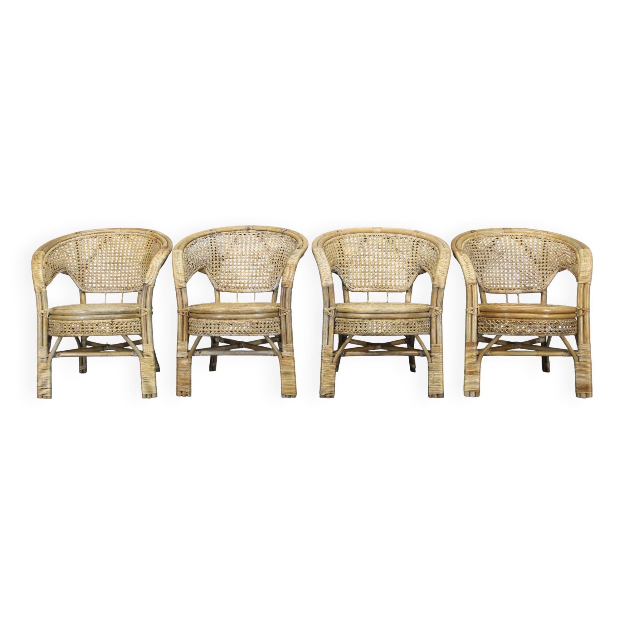 1970s Set of Four Rattan Chairs, Italy