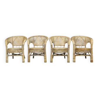 1970s Set of Four Rattan Chairs, Italy