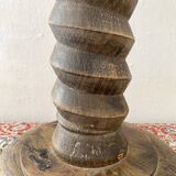 Antique pedestal table, column base, press screw, handcrafted piece.