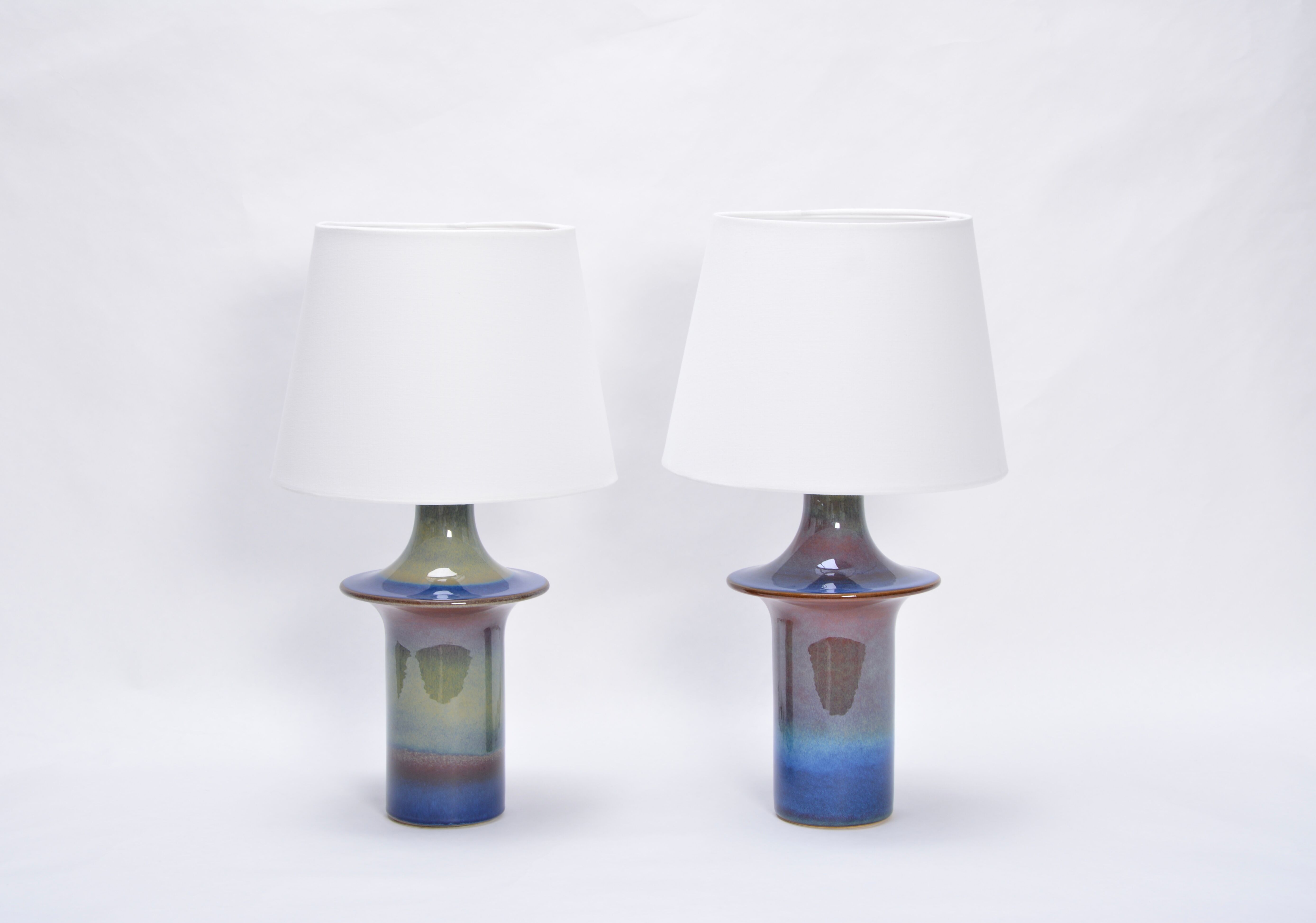 Tall Mid-Century Modern Danish Blue Table Lamps from Soholm, Set of 2