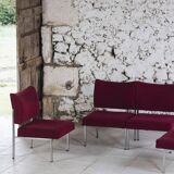 Set of 4 modernist burgundy armchairs, 1970.