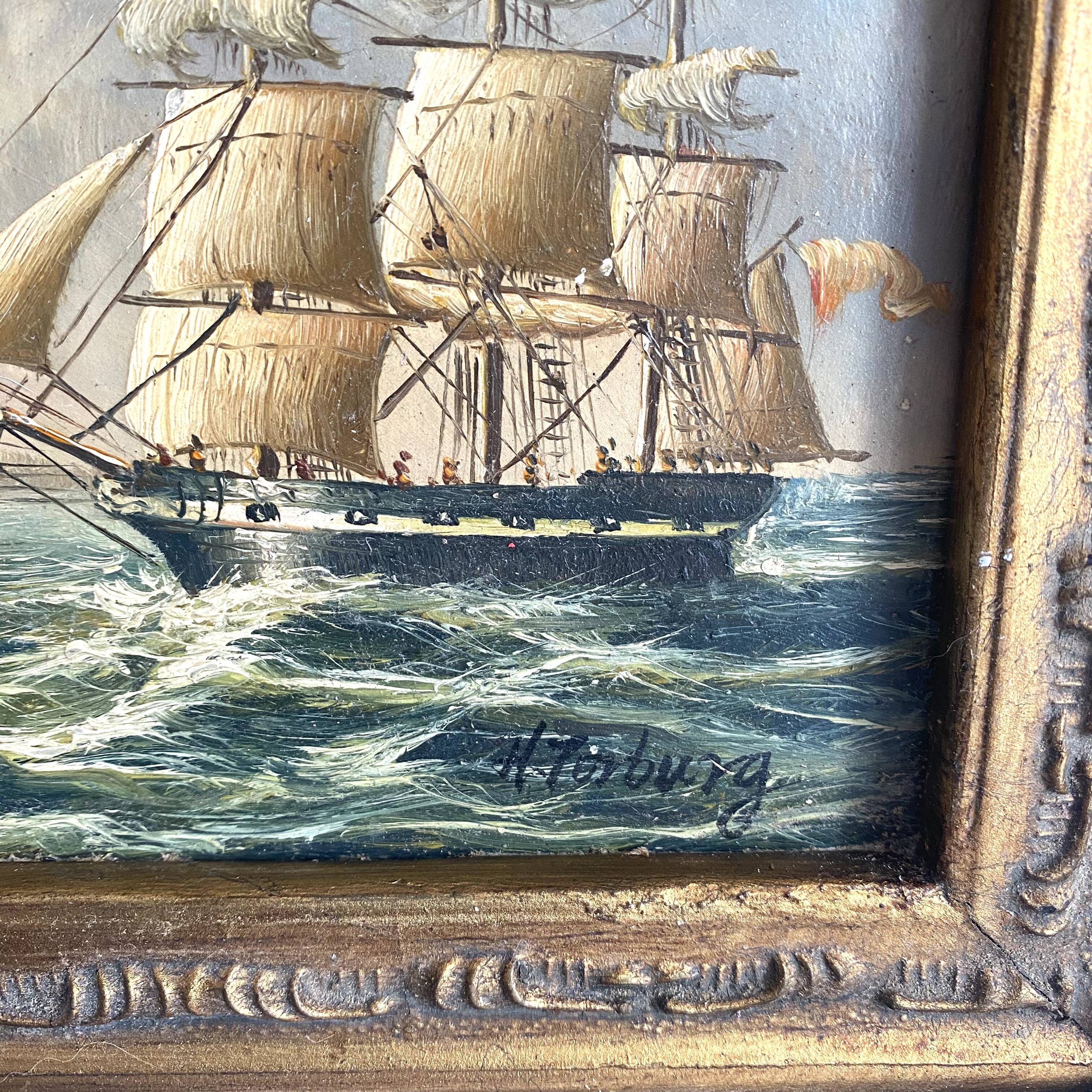 Framed marine painting