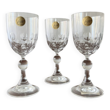 Set of 3 Vintage Cristal d'Arques French Lead Crystal Wine Glasses