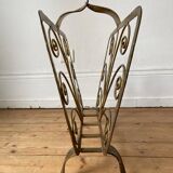 Vintage wrought iron magazine rack with gold butterfly design