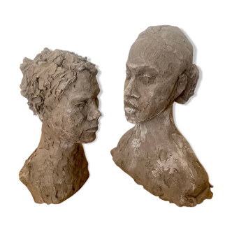 Pair of ceramic busts of women sculptures