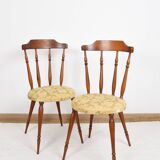 Pair of chairs in turned wood and fabric, vintage, dating from 1960.