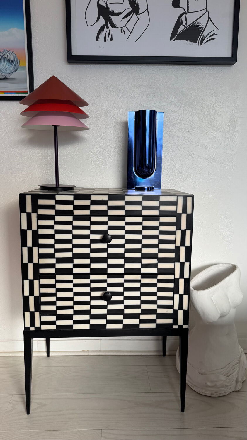 Checkerboard marquetry chest of drawers