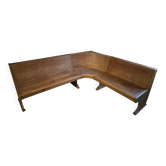 Banc d'angle de bistrot français ancien en chêne, vers 1920–1940