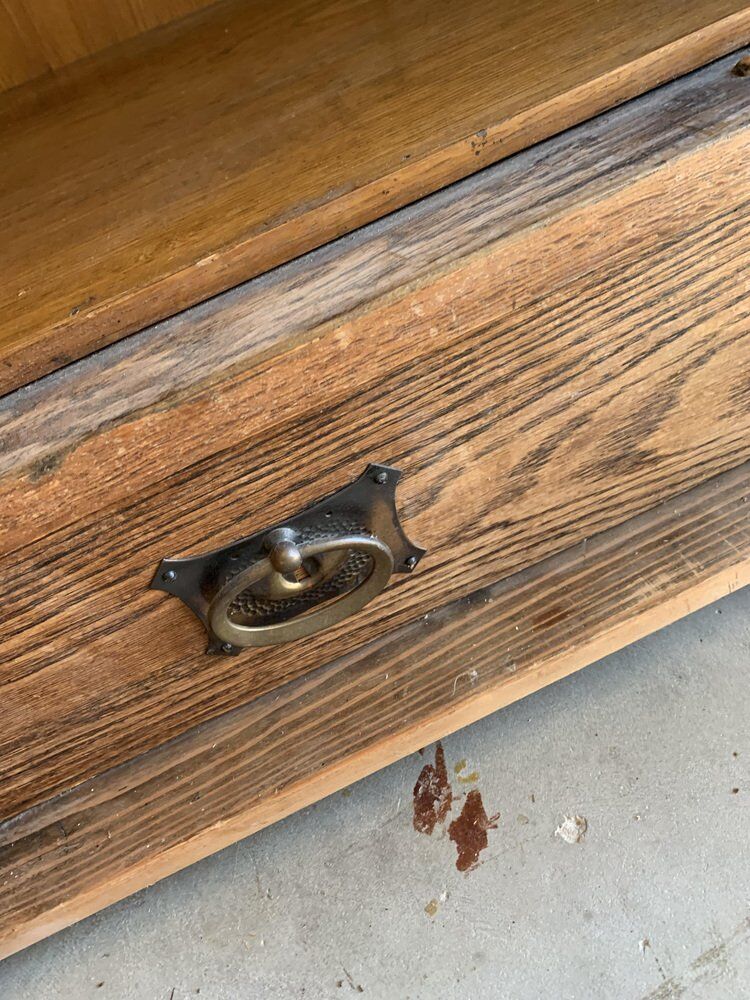 Antique hungarian oak glass and wood cabinet