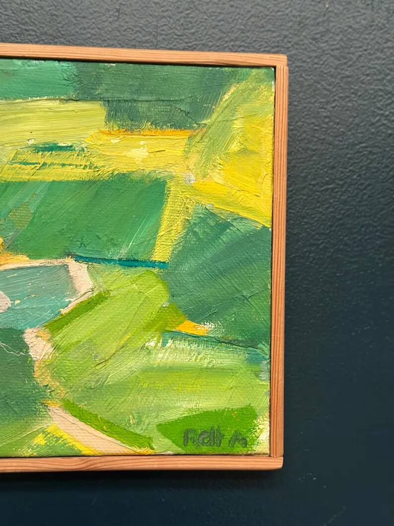 Original Swedish Oil on Canvas – “Early Summer Landscape” by Rolf Andersson – Signed – 2003 – Vintage & Framed – 24.5 × 24.5 cm