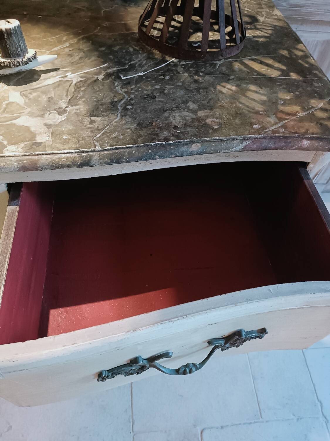 19th century curved chest of drawers with re-engraving