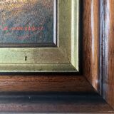 Table HST "animated pastoral landscape" HST signed (to be deciphered) + frame