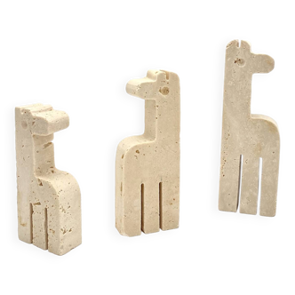 Famille de 3 girafes en travertin par Fratelli Mannelli