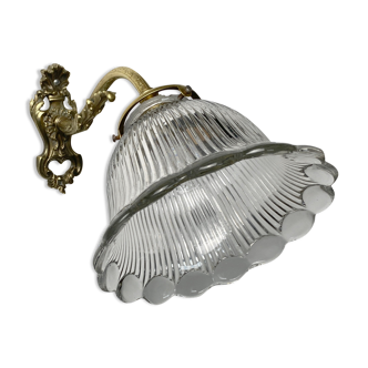 Old vintage wall lamp bronze and prismatic glass