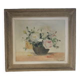 Old oil on canvas "Basket of roses"