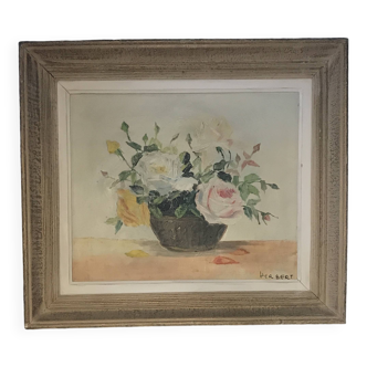 Old oil on canvas "Basket of roses"