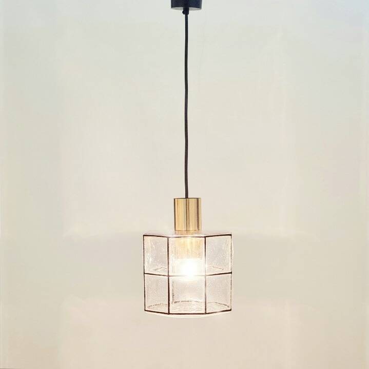 Mid Century Glass & Brass Ceiling Light From Limburg, Germany, 1960s