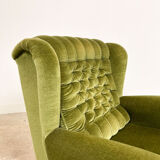 Set of two vintage original green velvet armchairs