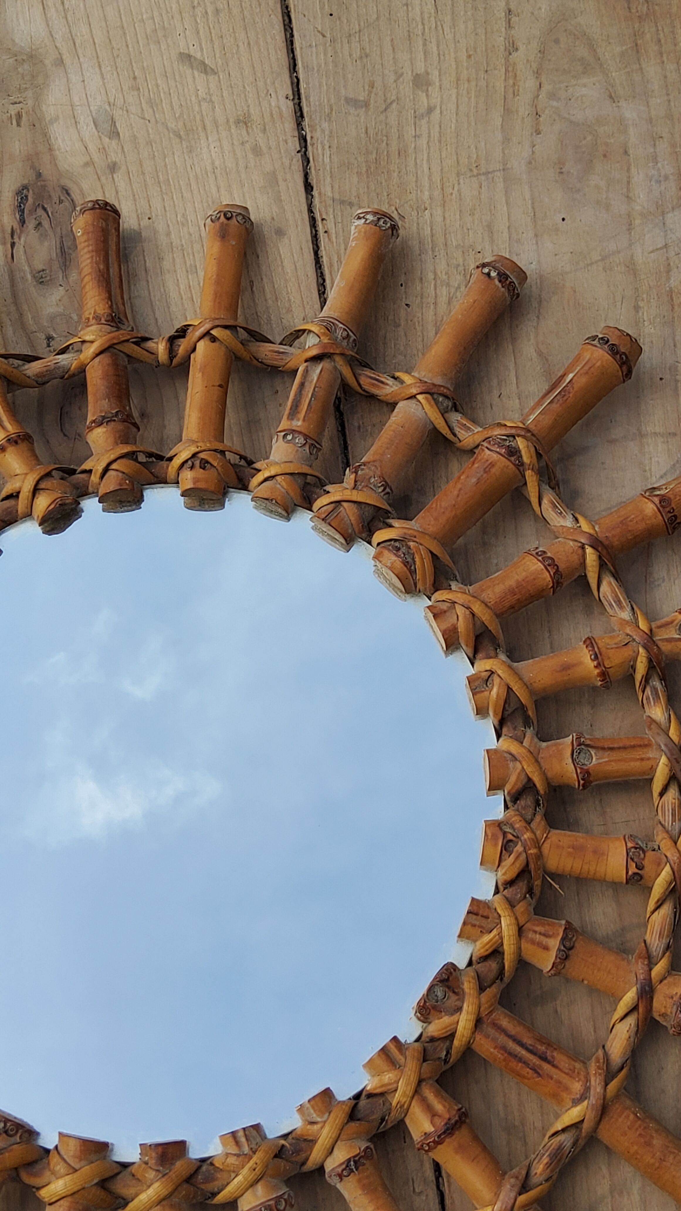 Bamboo sun mirror and rattan of 70 years