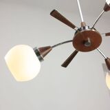 Lustre italien en chrome et opaline du milieu du siècle