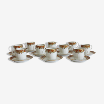 10 tasses et sous tasse à café en porcelaine Union Porcelainière Limoges France