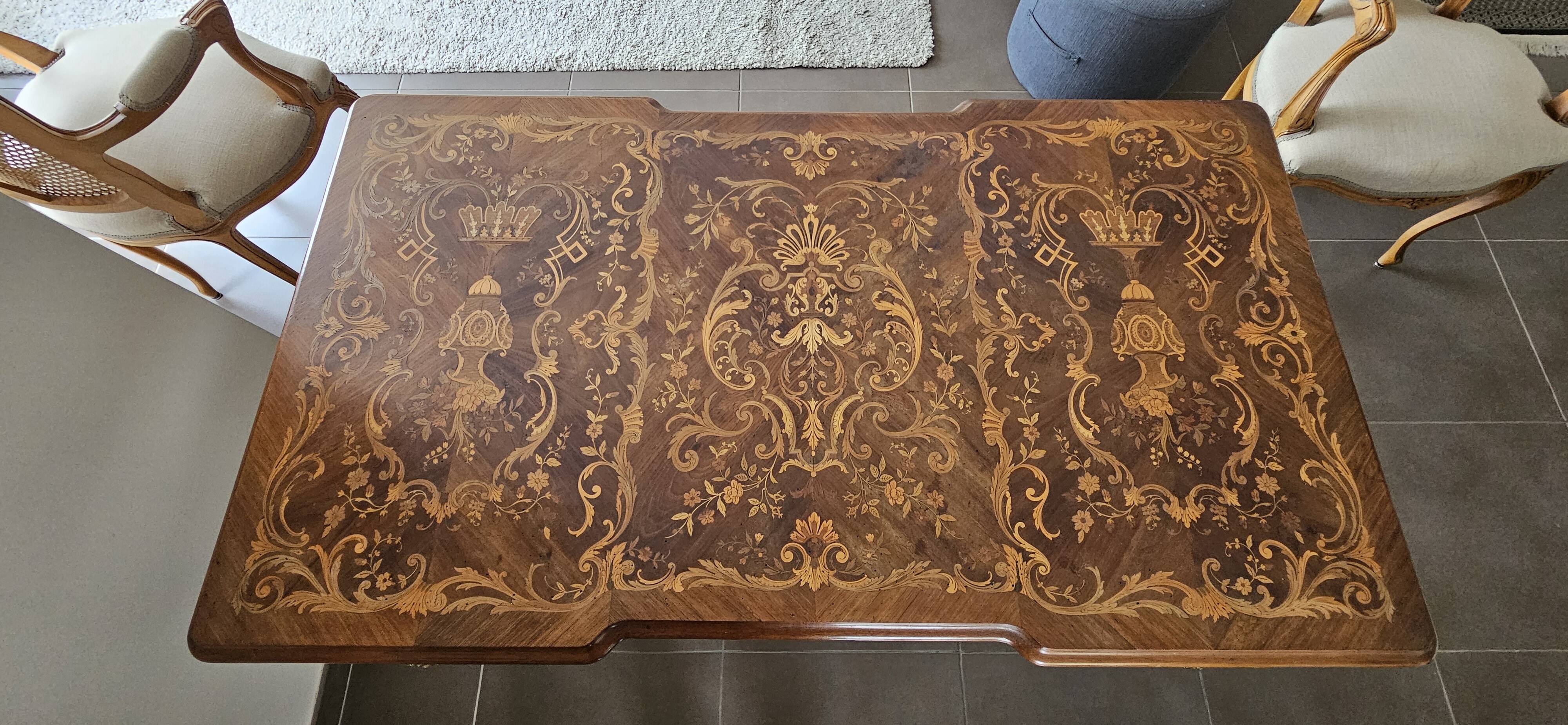 Louis XV style desk table in marquetry, Napoleon 1st period