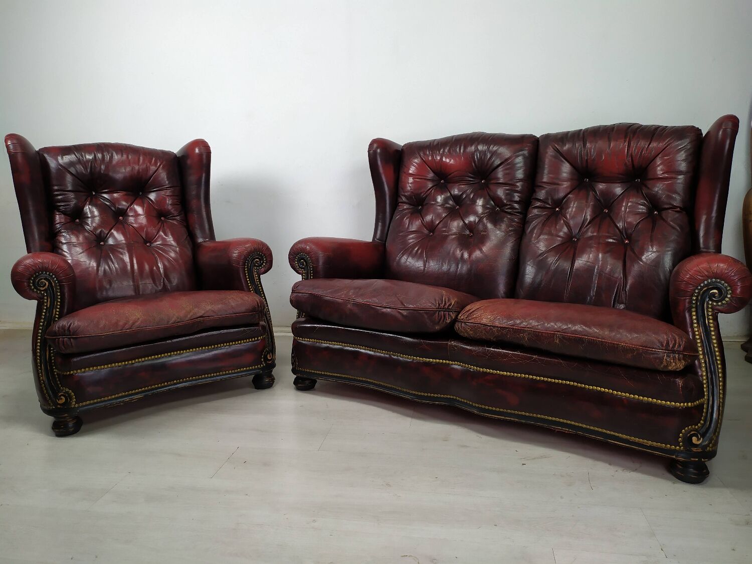 Chesterfield sofa and armchair