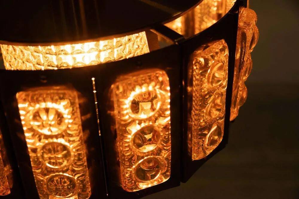Vintage glass suspension, Danish design, mid-century hanging.