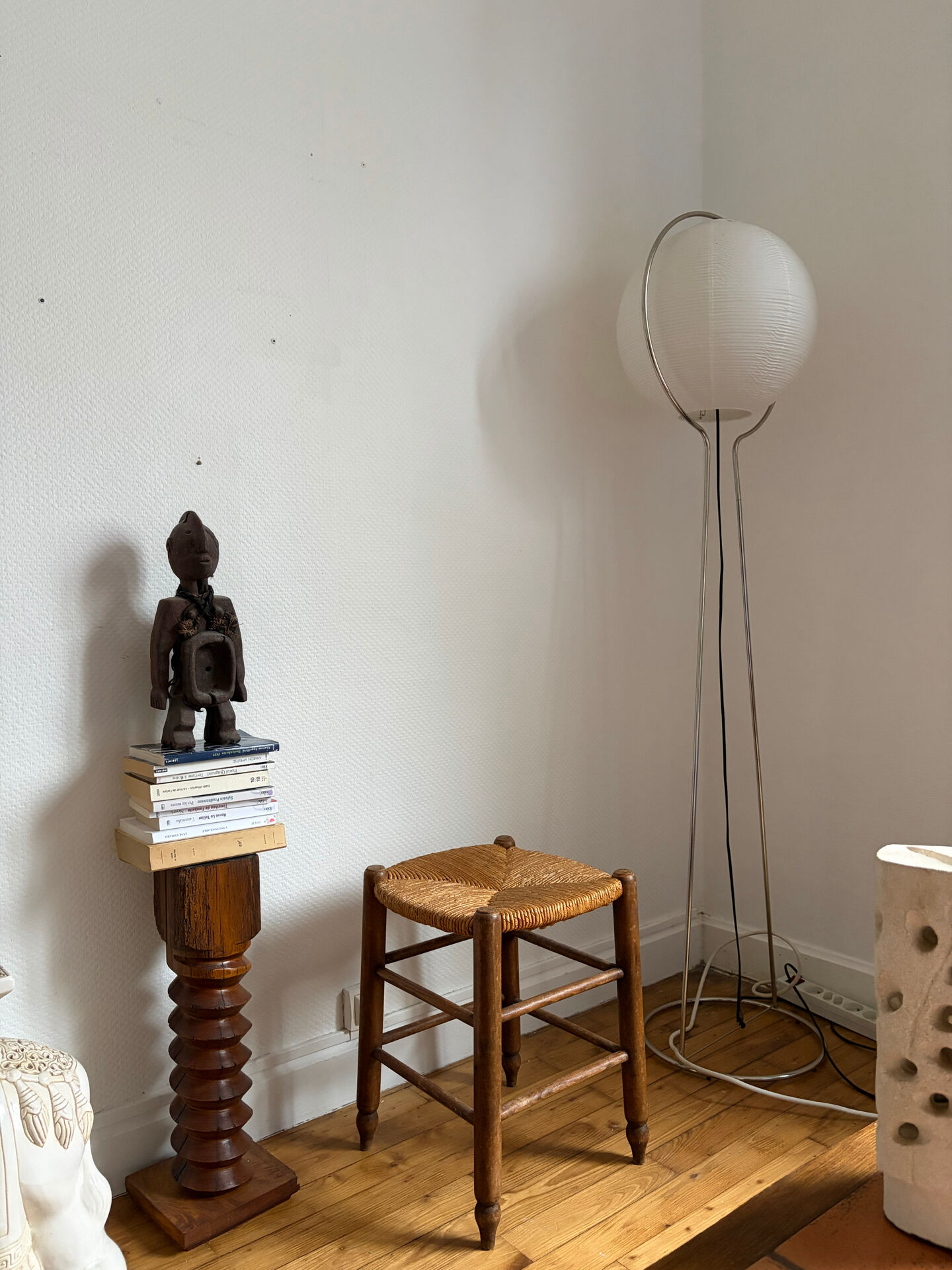 Straw seat wooden stool