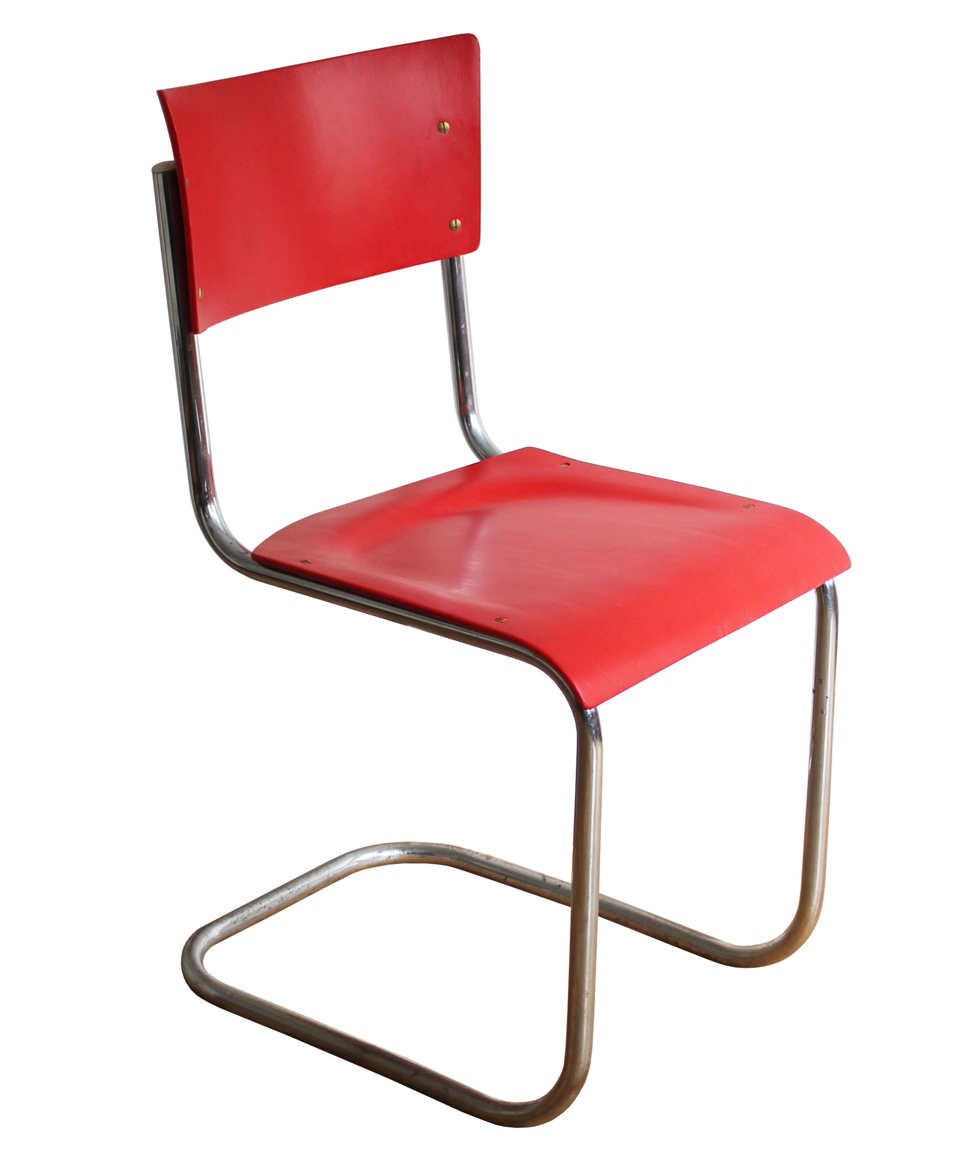 Bright Red 1950's Modernist cantilevered Chair