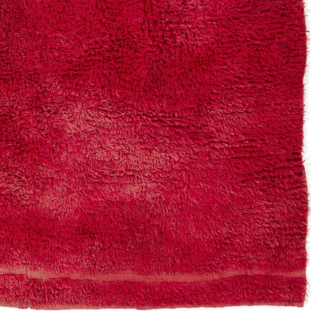 Solid Red Vintage Hand-Knotted Turkish Tulu Rug, 100% Wool