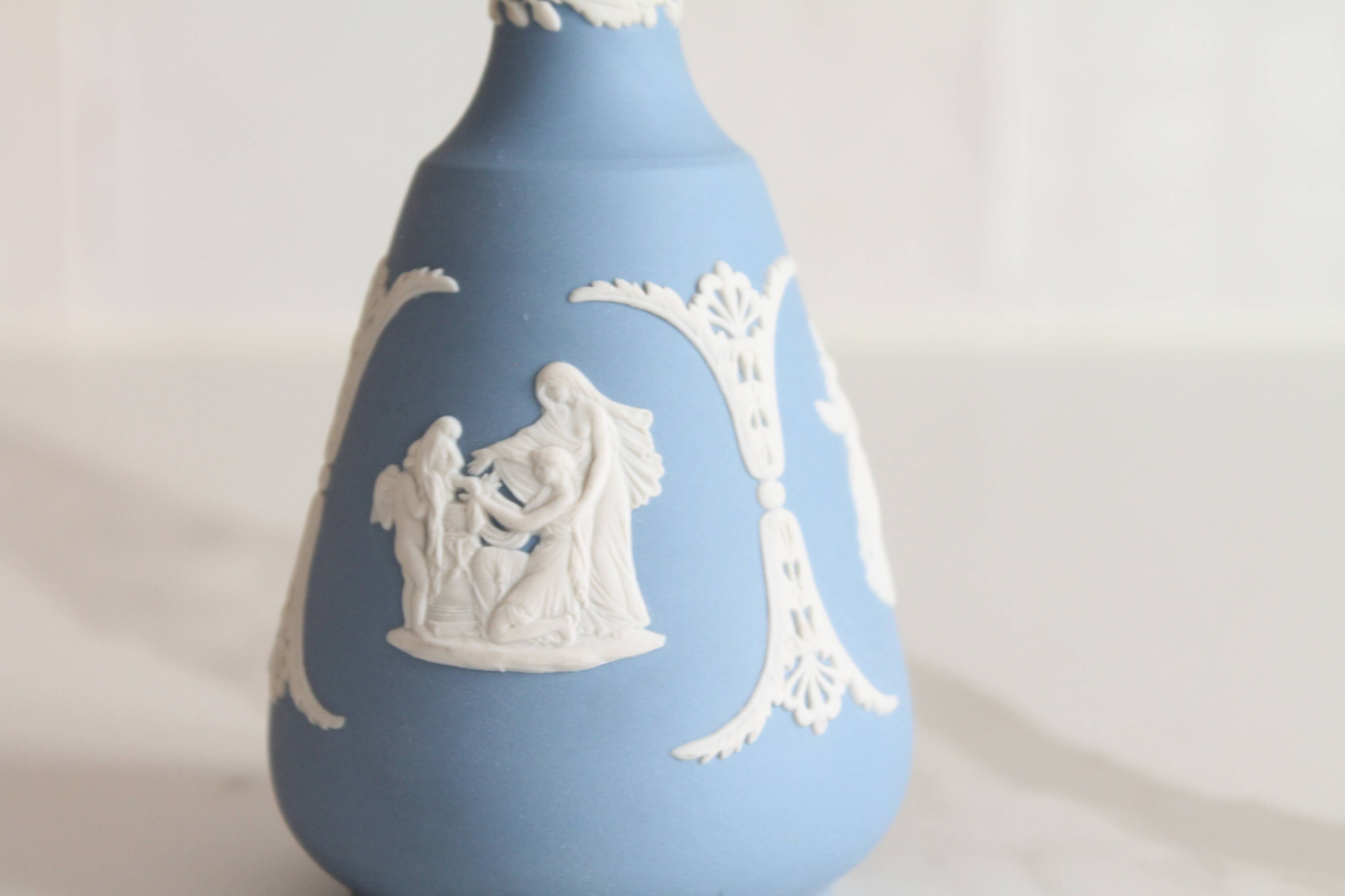 Blue porcelain vase by Wedgwood.