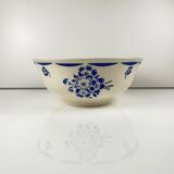 Half-porcelain salad bowl Badonviller, blue flower pattern, early 20th century.
