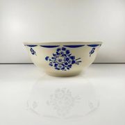 Half-porcelain salad bowl Badonviller, blue flower pattern, early 20th century.