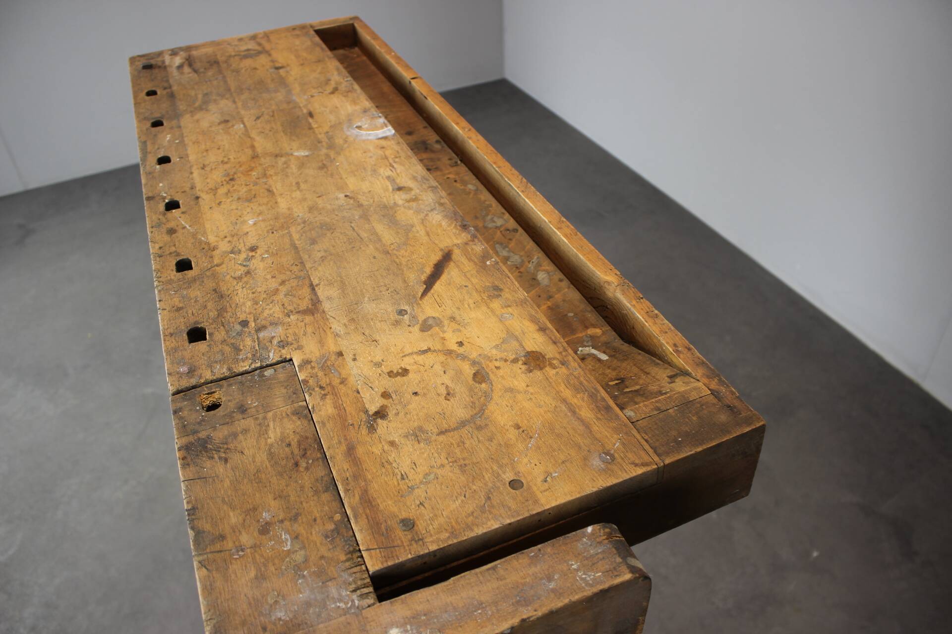 Vintage workbench with vise, Czechoslovakia, 1950s