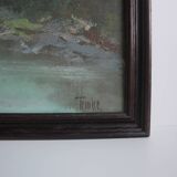 Hand painted painting, oil on fiberboard, signed, Czechoslovakia, 1960's.