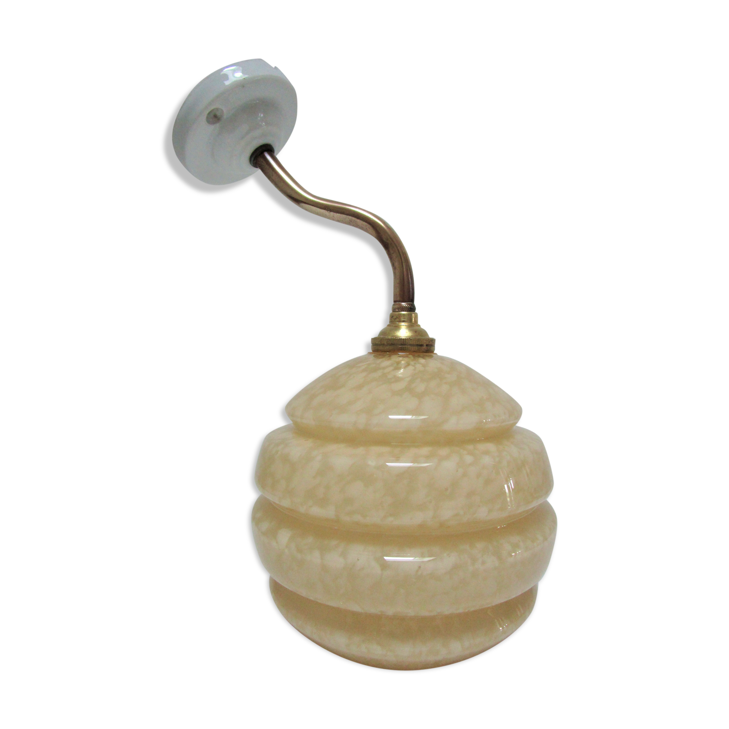 Applique porcelaine laiton et verre de Clichy jaune vanille