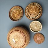 Lot of 3 bamboo lidbaskets