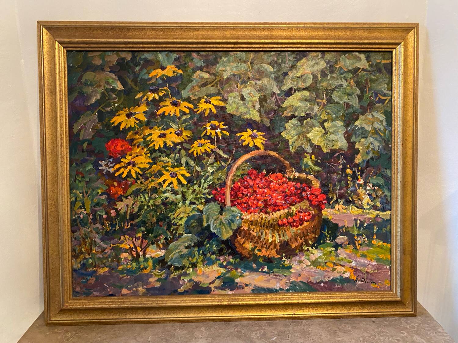 Basket of Russian school cherries