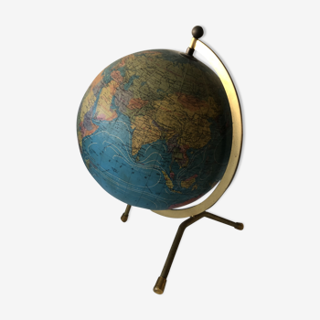 Globe terrestre mappemonde tripode vintage