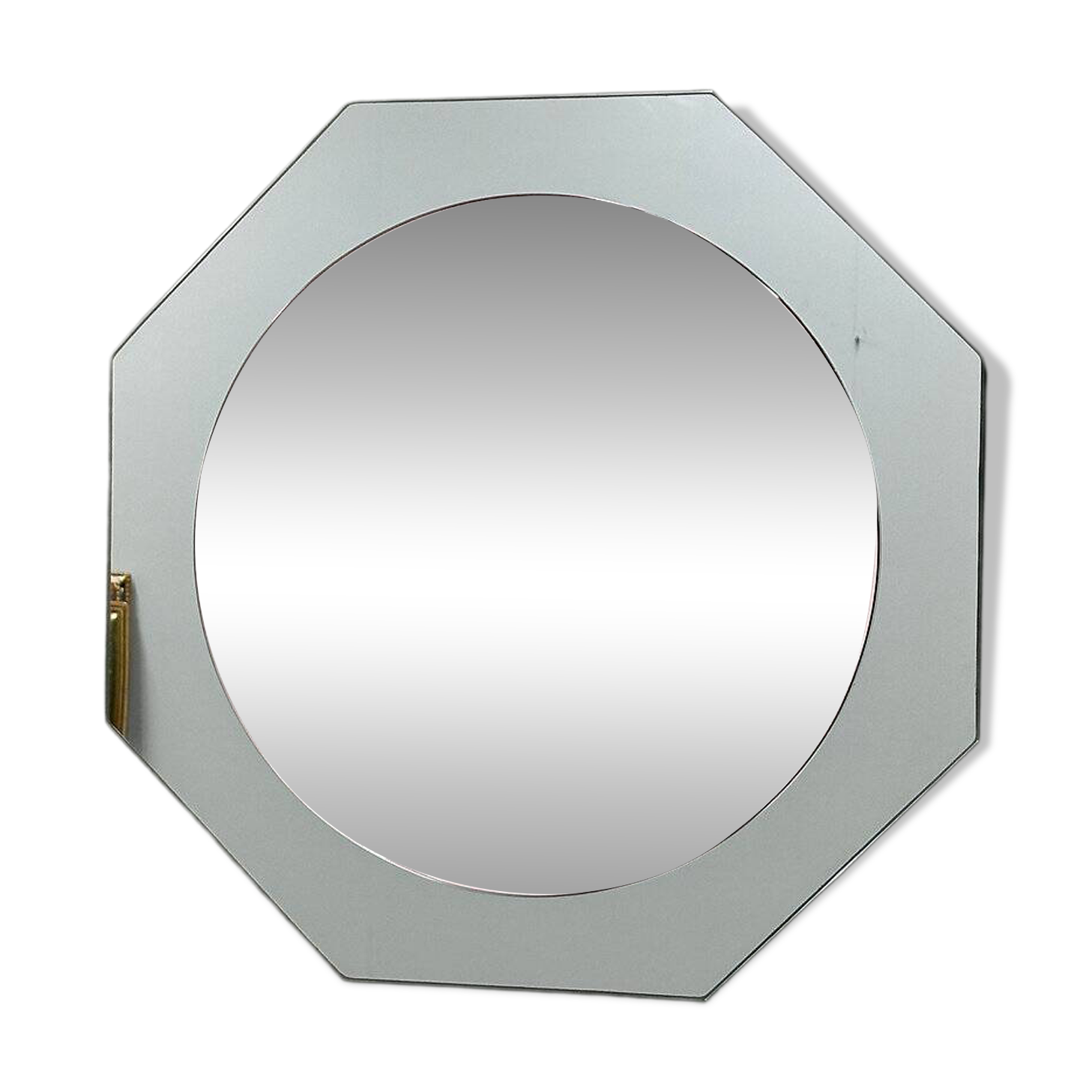 Miroir en verre aqua octogonal italien, miroir central rose doux, années 1970.