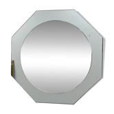 Miroir en verre aqua octogonal italien, miroir central rose doux, années 1970.