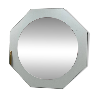 Italian octagonal aqua glass mirror, soft pink central mirror, 1970s