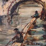 Vintage French oil painting on canvas of Paris, signed Lendais