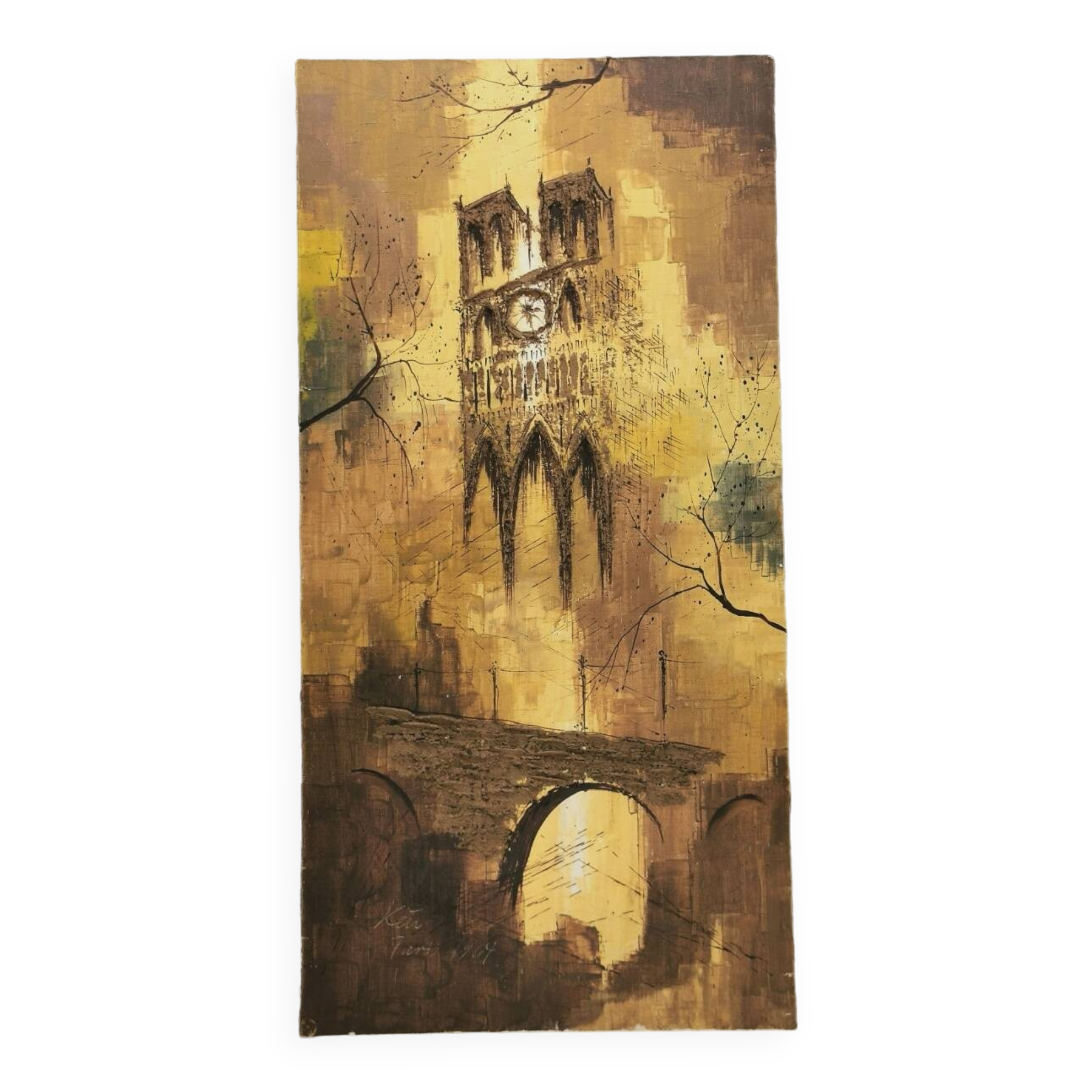 Notre Dame painting original signed 1964
